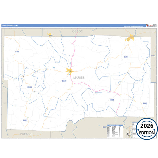 Maries County, MO Business Reference 5 Digit ZIP Code Wall Map