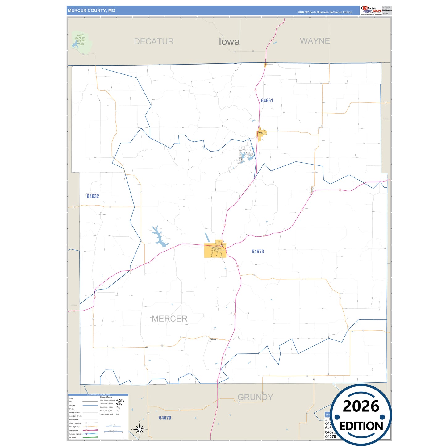 Mercer County, MO Business Reference 5 Digit ZIP Code Wall Map