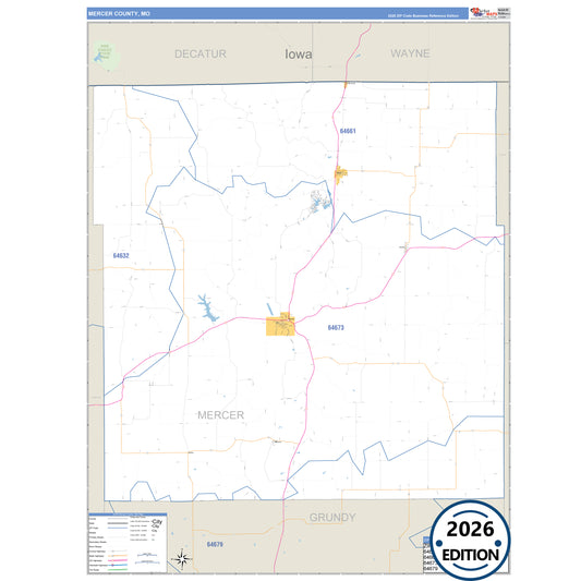 Mercer County, MO Business Reference 5 Digit ZIP Code Wall Map