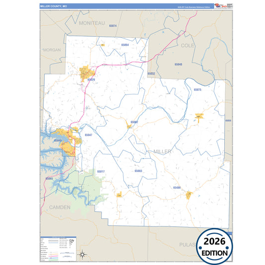 Miller County, MO Business Reference 5 Digit ZIP Code Wall Map