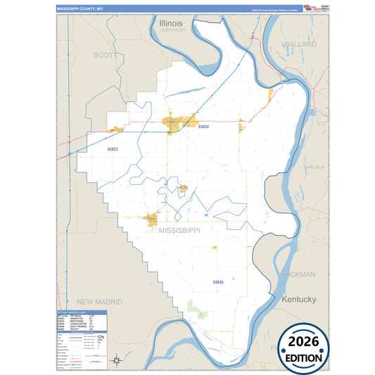 Mississippi County, MO Business Reference 5 Digit ZIP Code Wall Map