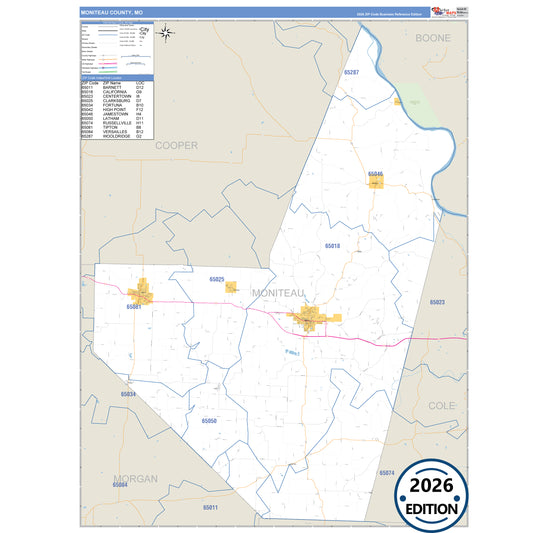 Moniteau County, MO Business Reference 5 Digit ZIP Code Wall Map