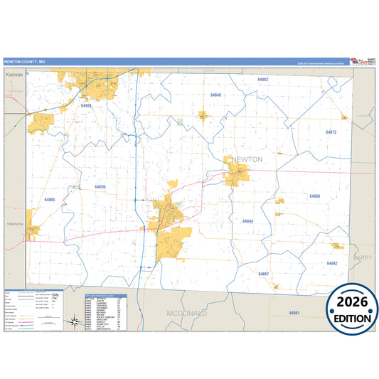 Newton County, MO Business Reference 5 Digit ZIP Code Wall Map