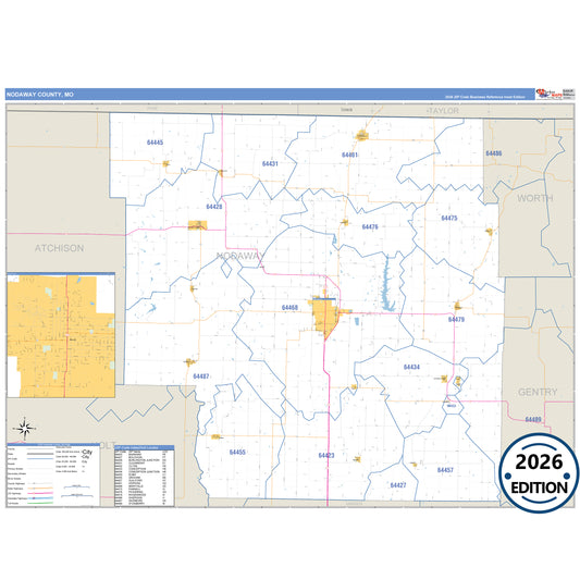 Nodaway County, MO Business Reference 5 Digit ZIP Code Wall Map