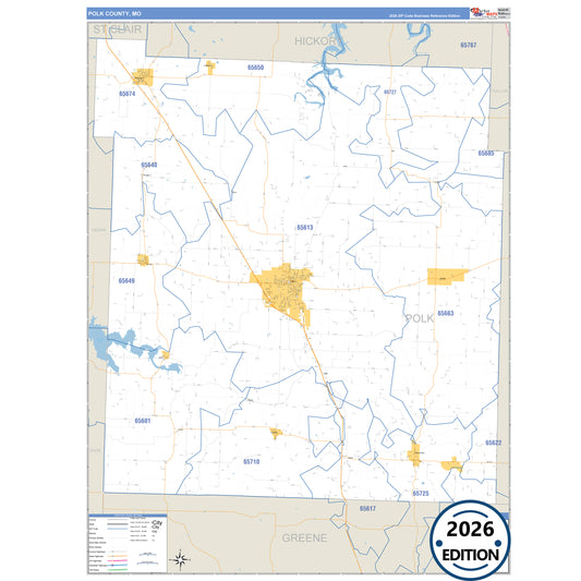 Polk County, MO Business Reference 5 Digit ZIP Code Wall Map