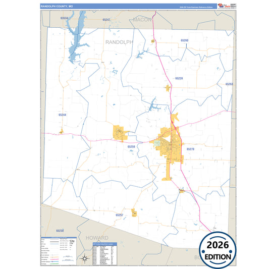 Randolph County, MO Business Reference 5 Digit ZIP Code Wall Map