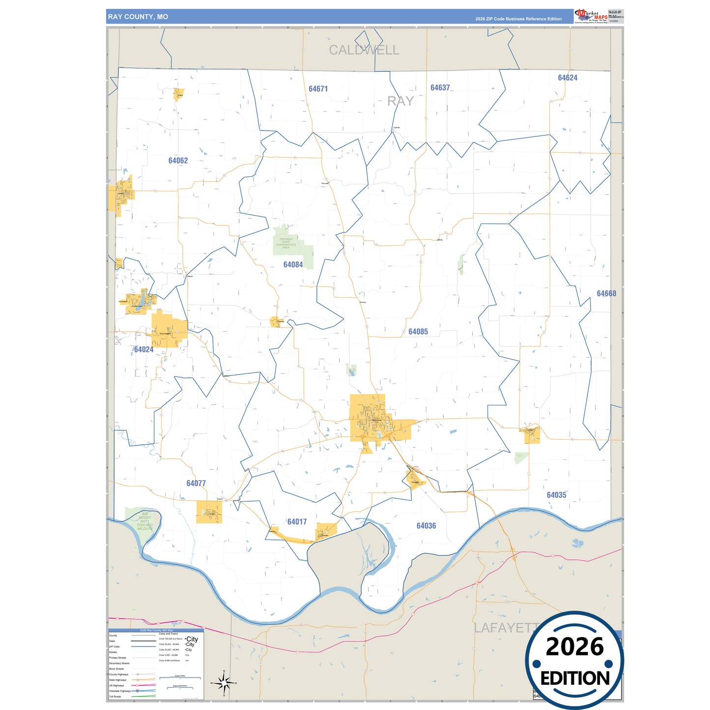 Ray County, MO Business Reference 5 Digit ZIP Code Wall Map