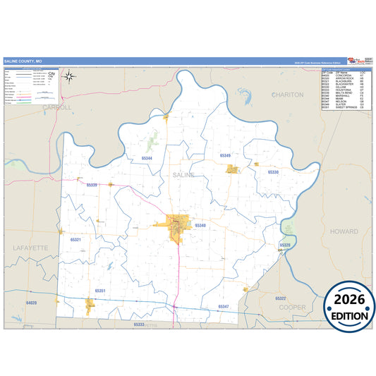 Saline County, MO Business Reference 5 Digit ZIP Code Wall Map