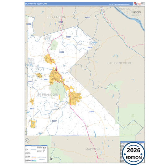 St. Francois County, MO Business Reference 5 Digit ZIP Code Wall Map
