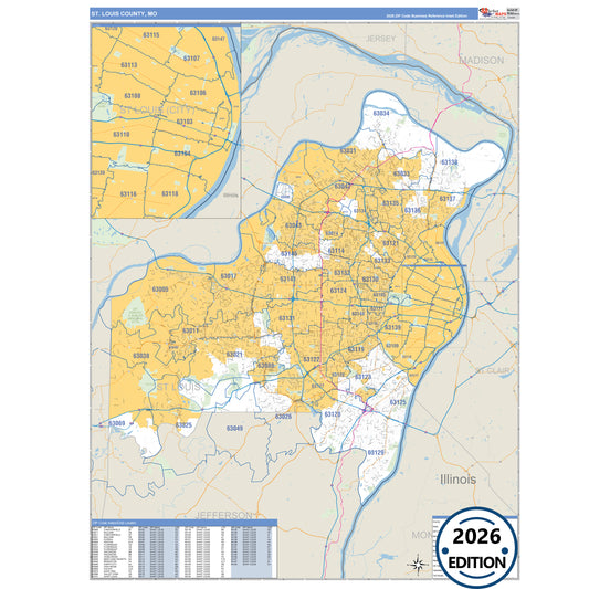 St. Louis County, MO Business Reference 5 Digit ZIP Code Wall Map