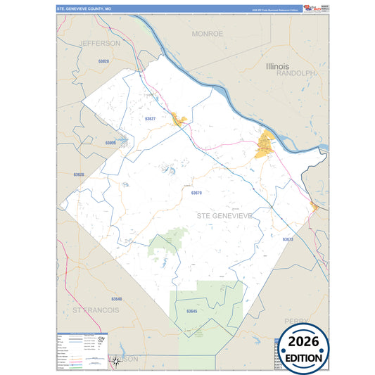 Ste. Genevieve County, MO Business Reference 5 Digit ZIP Code Wall Map
