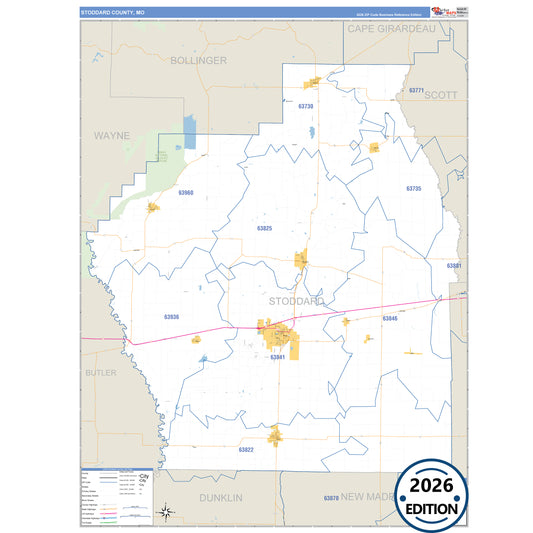 Stoddard County, MO Business Reference 5 Digit ZIP Code Wall Map
