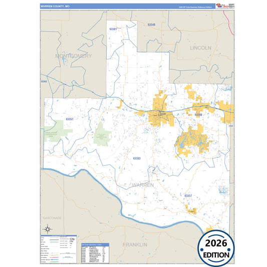 Warren County, MO Business Reference 5 Digit ZIP Code Wall Map