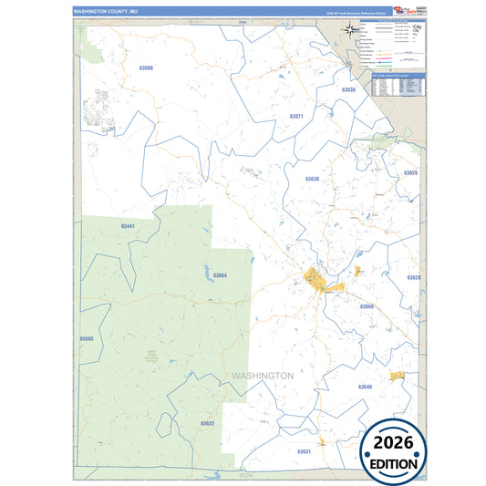 Washington County, MO Business Reference 5 Digit ZIP Code Wall Map