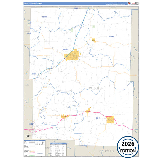 Webster County, MO Business Reference 5 Digit ZIP Code Wall Map
