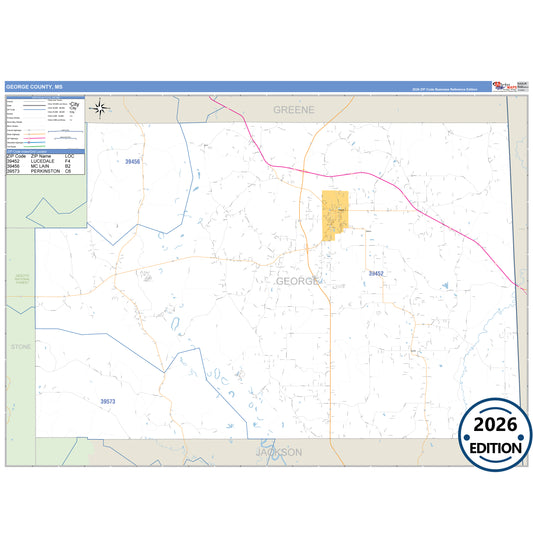 George County, MS Business Reference 5 Digit ZIP Code Wall Map