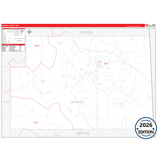 George County, MS Red Line 5 Digit ZIP Code Wall Map