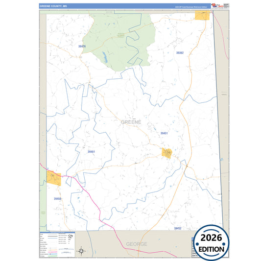 Greene County, MS Business Reference 5 Digit ZIP Code Wall Map