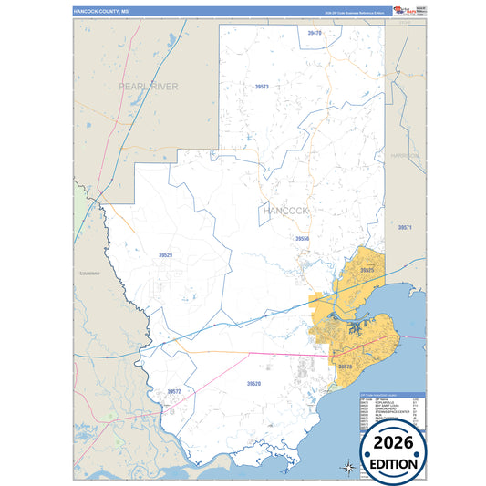 Hancock County, MS Business Reference 5 Digit ZIP Code Wall Map