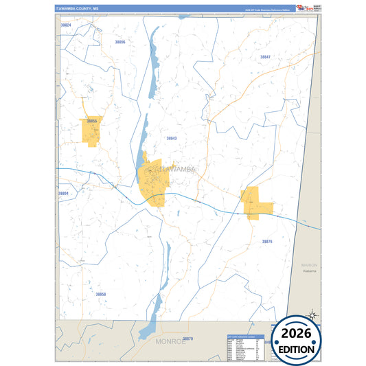 Itawamba County, MS Business Reference 5 Digit ZIP Code Wall Map