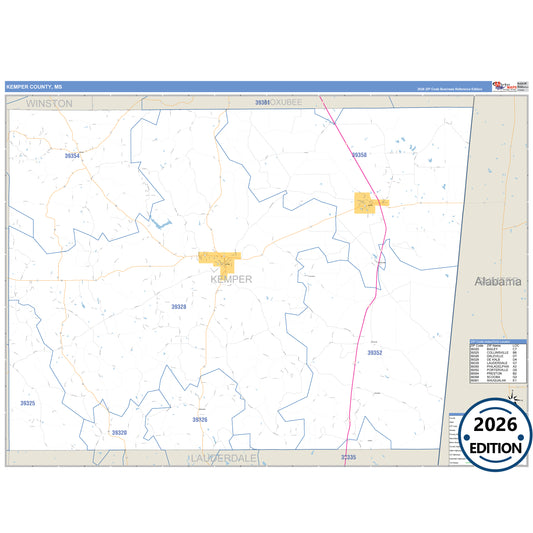 Kemper County, MS Business Reference 5 Digit ZIP Code Wall Map