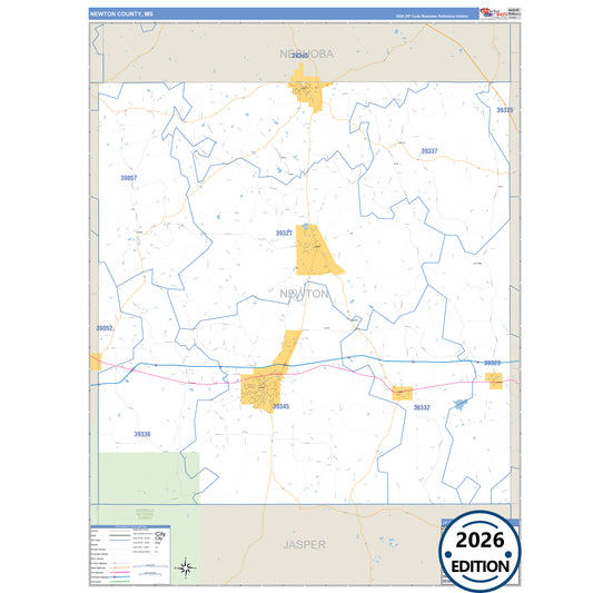 Newton County, MS Business Reference 5 Digit ZIP Code Wall Map