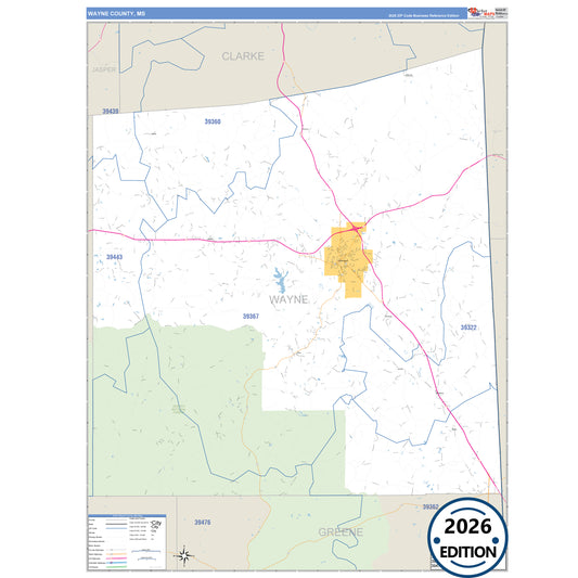 Wayne County, MS Business Reference 5 Digit ZIP Code Wall Map