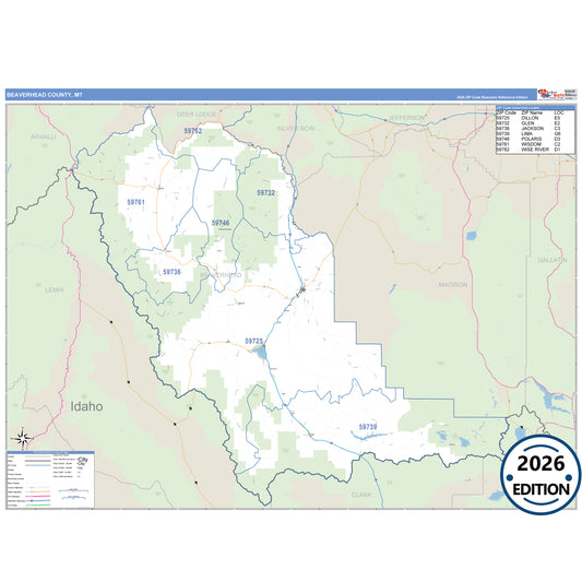 Beaverhead County, MT Business Reference 5 Digit ZIP Code Wall Map
