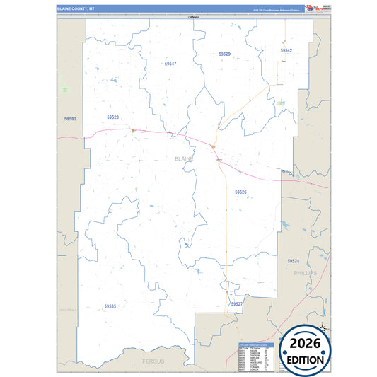 Blaine County, MT Business Reference 5 Digit ZIP Code Wall Map