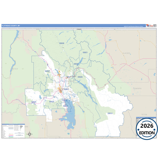 Flathead County, MT Business Reference 5 Digit ZIP Code Wall Map