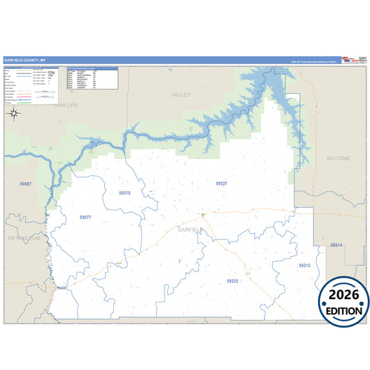 Garfield County, MT Business Reference 5 Digit ZIP Code Wall Map