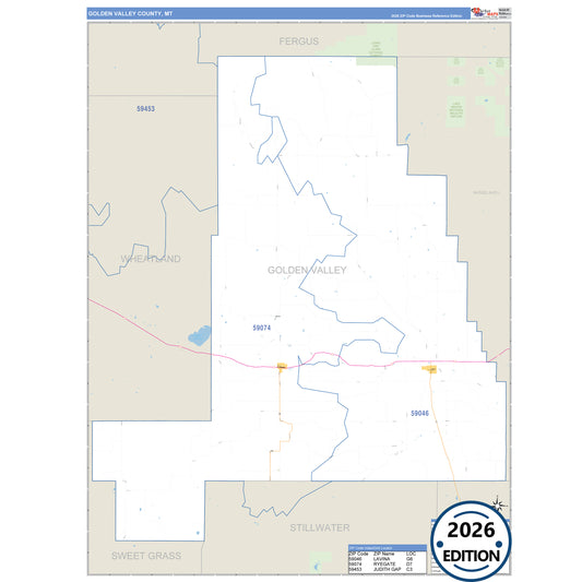 Golden Valley County, MT Business Reference 5 Digit ZIP Code Wall Map