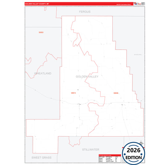 Golden Valley County, MT Red Line 5 Digit ZIP Code Wall Map