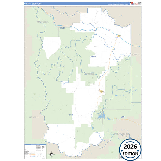 Granite County, MT Business Reference 5 Digit ZIP Code Wall Map
