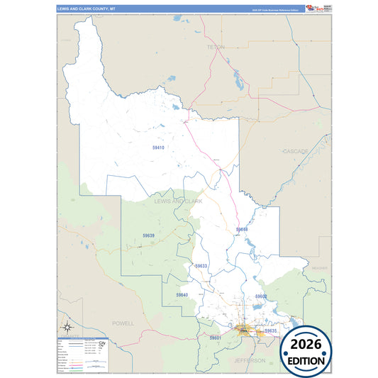 Lewis And Clark County, MT Business Reference 5 Digit ZIP Code Wall Map