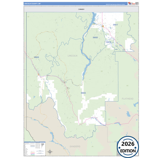 Lincoln County, MT Business Reference 5 Digit ZIP Code Wall Map