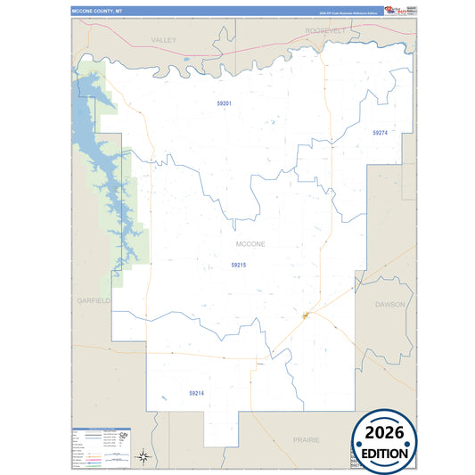 McCone County, MT Business Reference 5 Digit ZIP Code Wall Map
