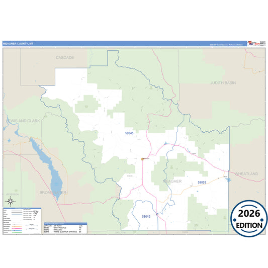 Meagher County, MT Business Reference 5 Digit ZIP Code Wall Map