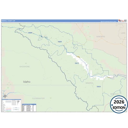 Mineral County, MT Business Reference 5 Digit ZIP Code Wall Map