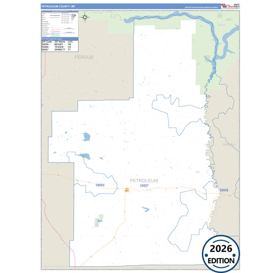 Petroleum County, MT Business Reference 5 Digit ZIP Code Wall Map