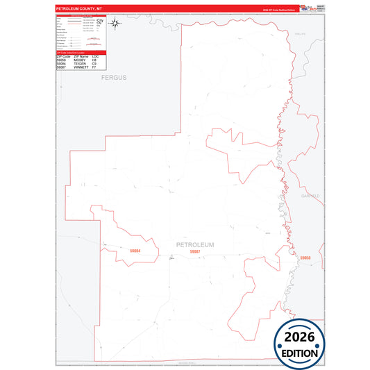 Petroleum County, MT Red Line 5 Digit ZIP Code Wall Map