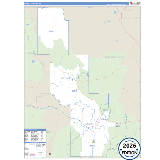 Powell County, MT Business Reference 5 Digit ZIP Code Wall Map