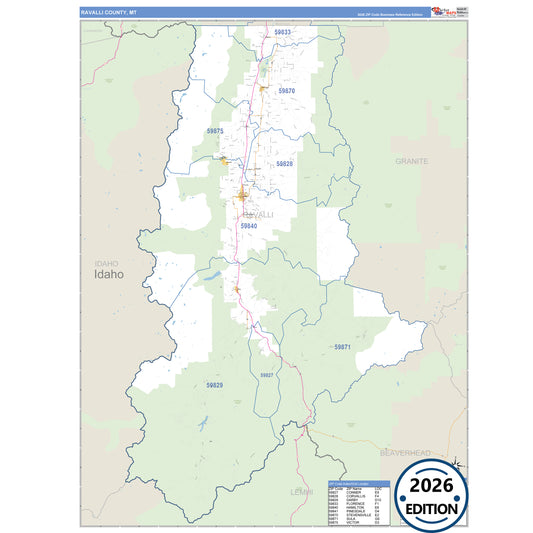 Ravalli County, MT Business Reference 5 Digit ZIP Code Wall Map