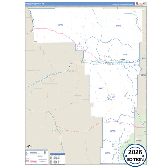 Rosebud County, MT Business Reference 5 Digit ZIP Code Wall Map