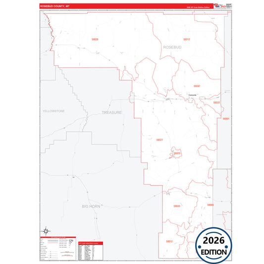 Rosebud County, MT Red Line 5 Digit ZIP Code Wall Map