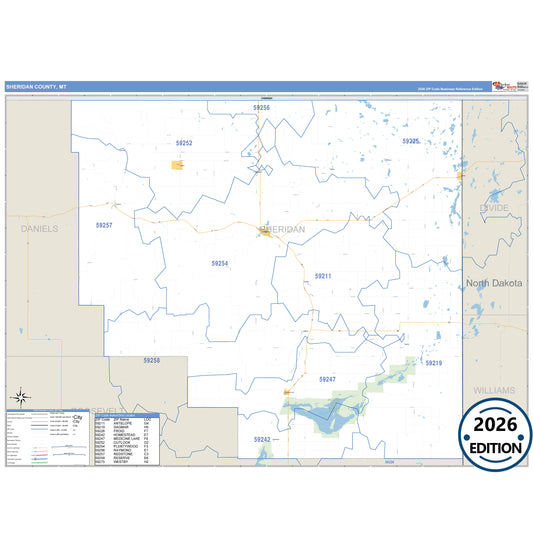 Sheridan County, MT Business Reference 5 Digit ZIP Code Wall Map