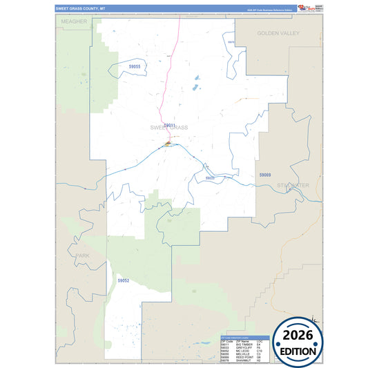 Sweet Grass County, MT Business Reference 5 Digit ZIP Code Wall Map