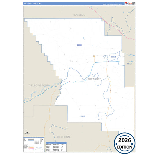 Treasure County, MT Business Reference 5 Digit ZIP Code Wall Map