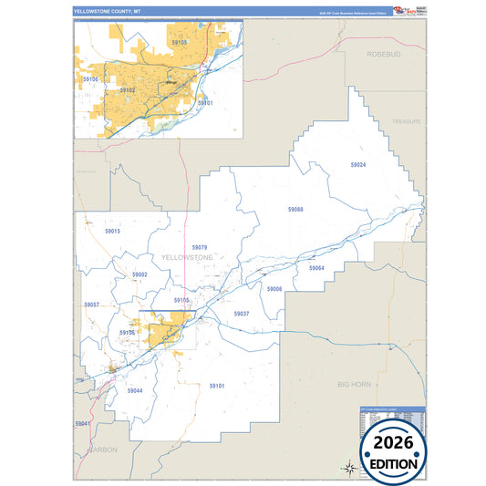 Yellowstone County, MT Business Reference 5 Digit ZIP Code Wall Map