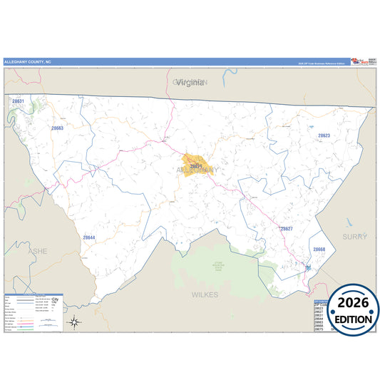 Alleghany County, NC Business Reference 5 Digit ZIP Code Wall Map